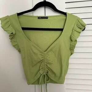 Light Green Zara Cropped Tee (Medium)